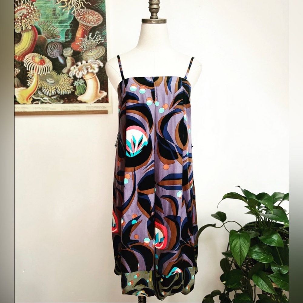 Tracy Reese Abstract Print Silk Knee Length Bubble Hem Dress size 2 XS